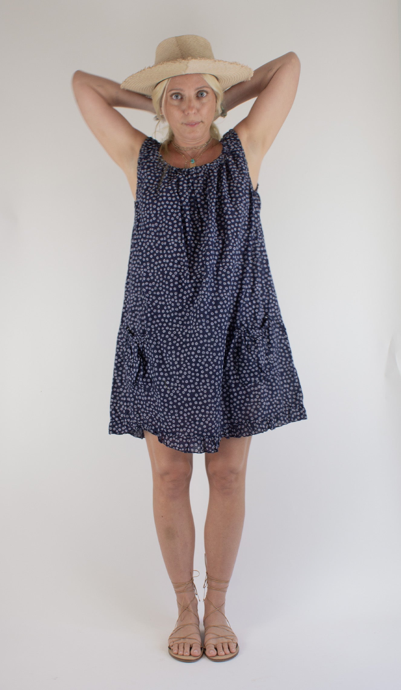 NAVY PRINTED COTTON NIGHTIE