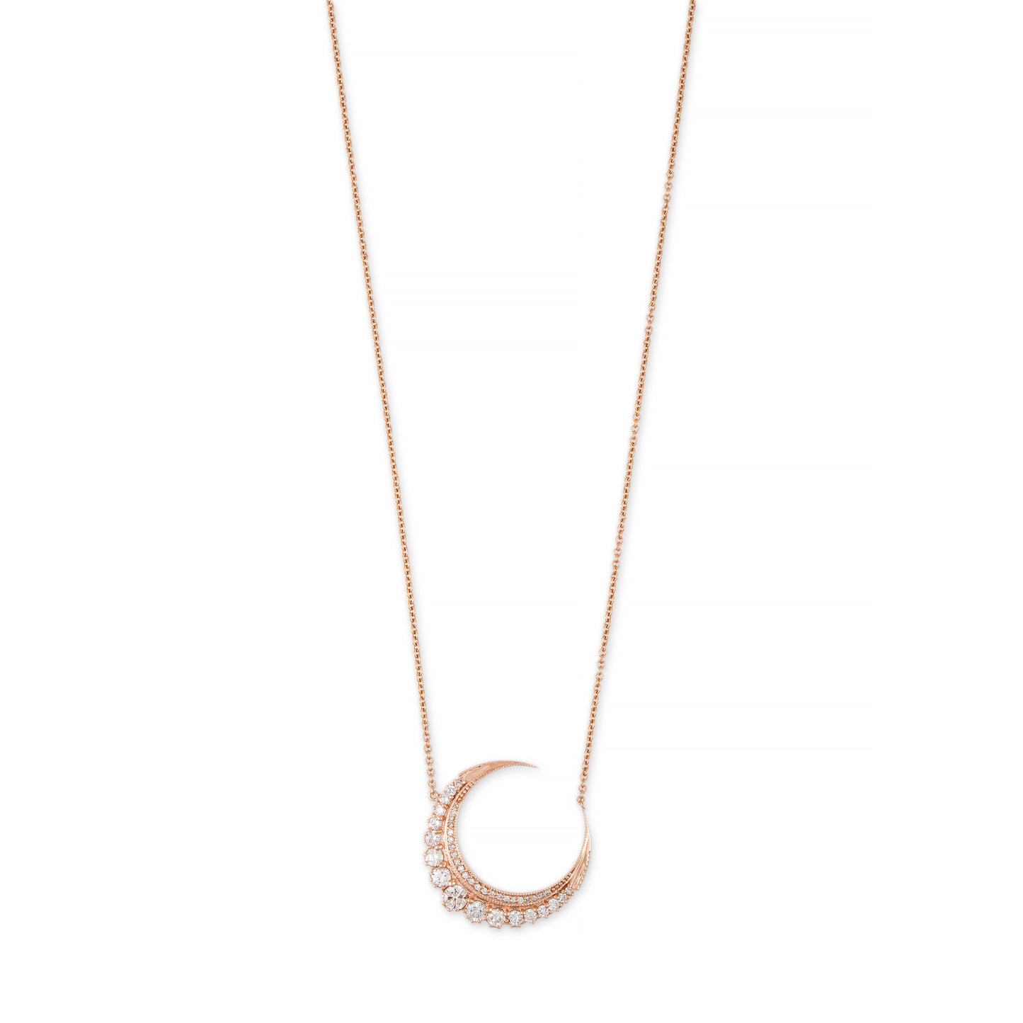 MINI ROSE GOLD GRADUATED DIAMOND CRESCENT MOON NECKLACE