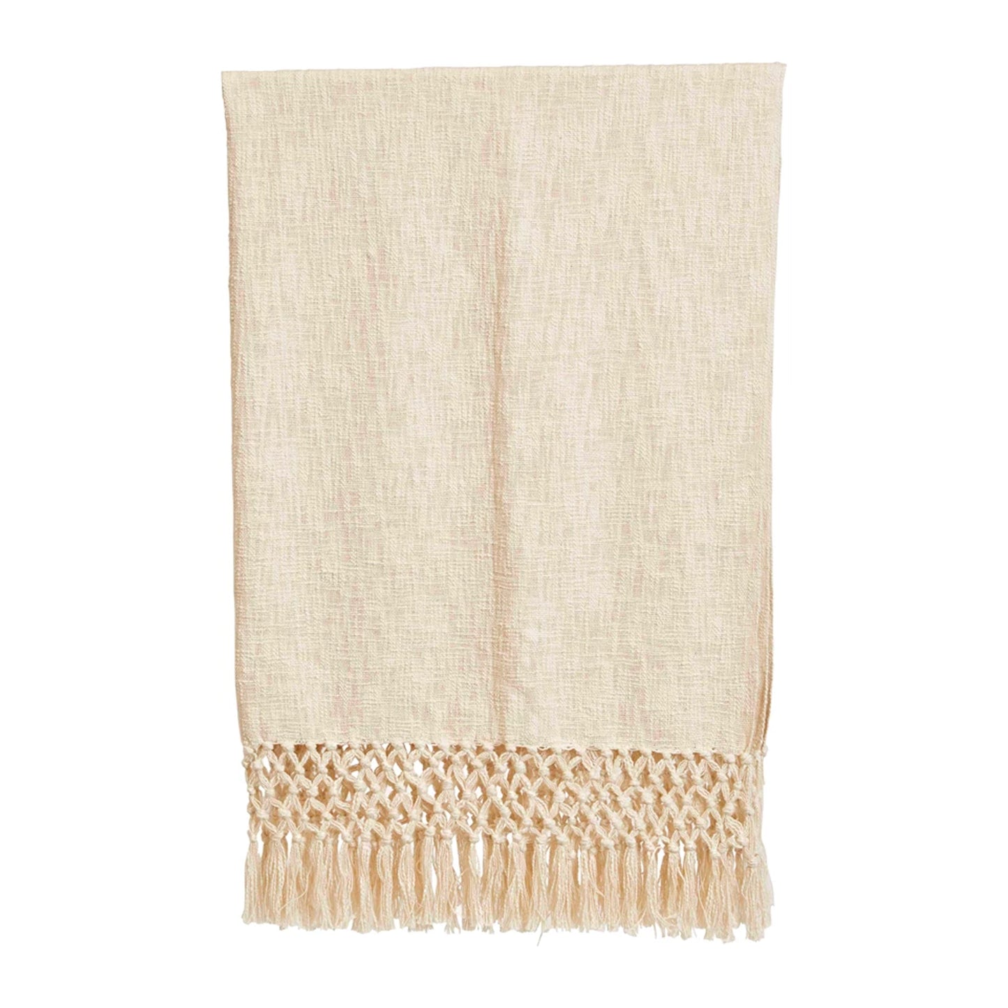 CREAM COTTON THROW WITH CROCHET AND FRINGE