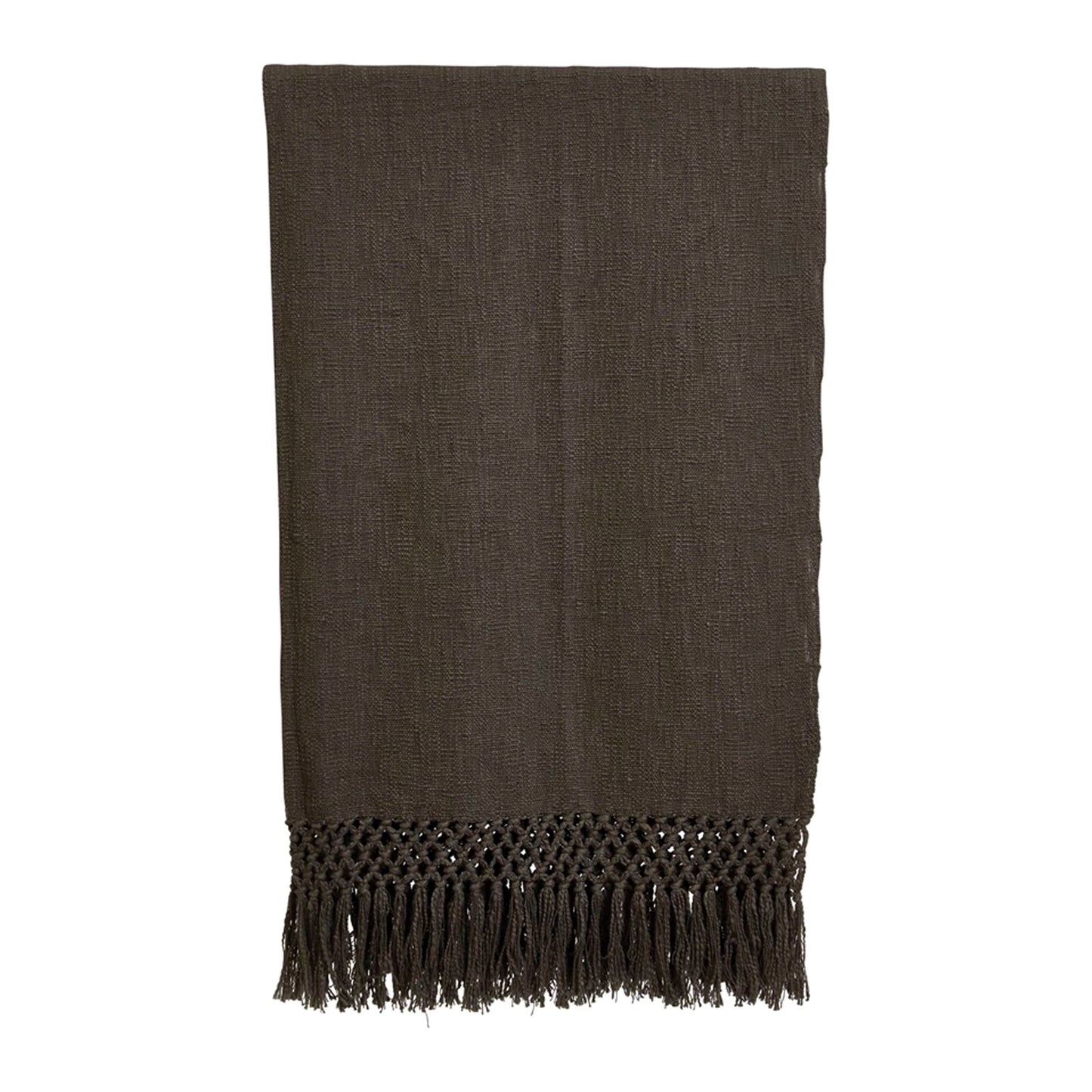 BLACK COTTON THROW WITH CROCHET AND FRINGE